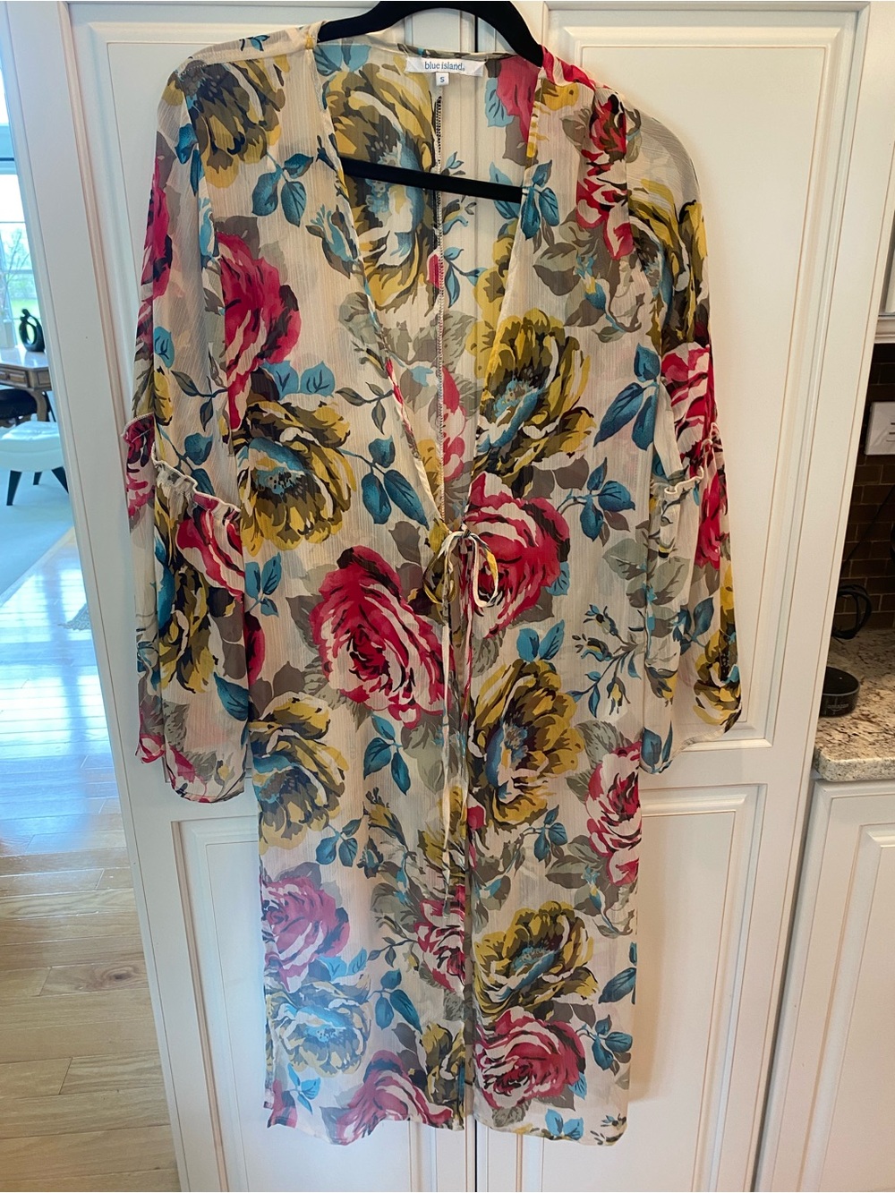blue island Sheer Floral Kimono - Pink, Mustard & Teal